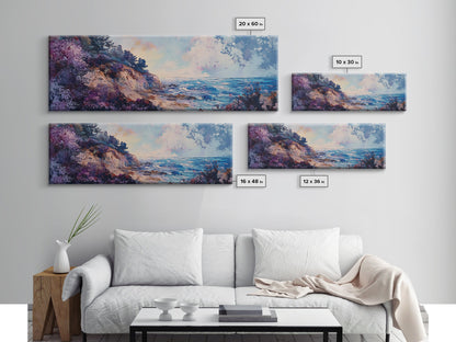 Rocky Shoreline Framed Canvas Print Vibrant Coastal Wall Art, Textured Ocean Scene, Sunset Beach Painting, Modern Boho Decor