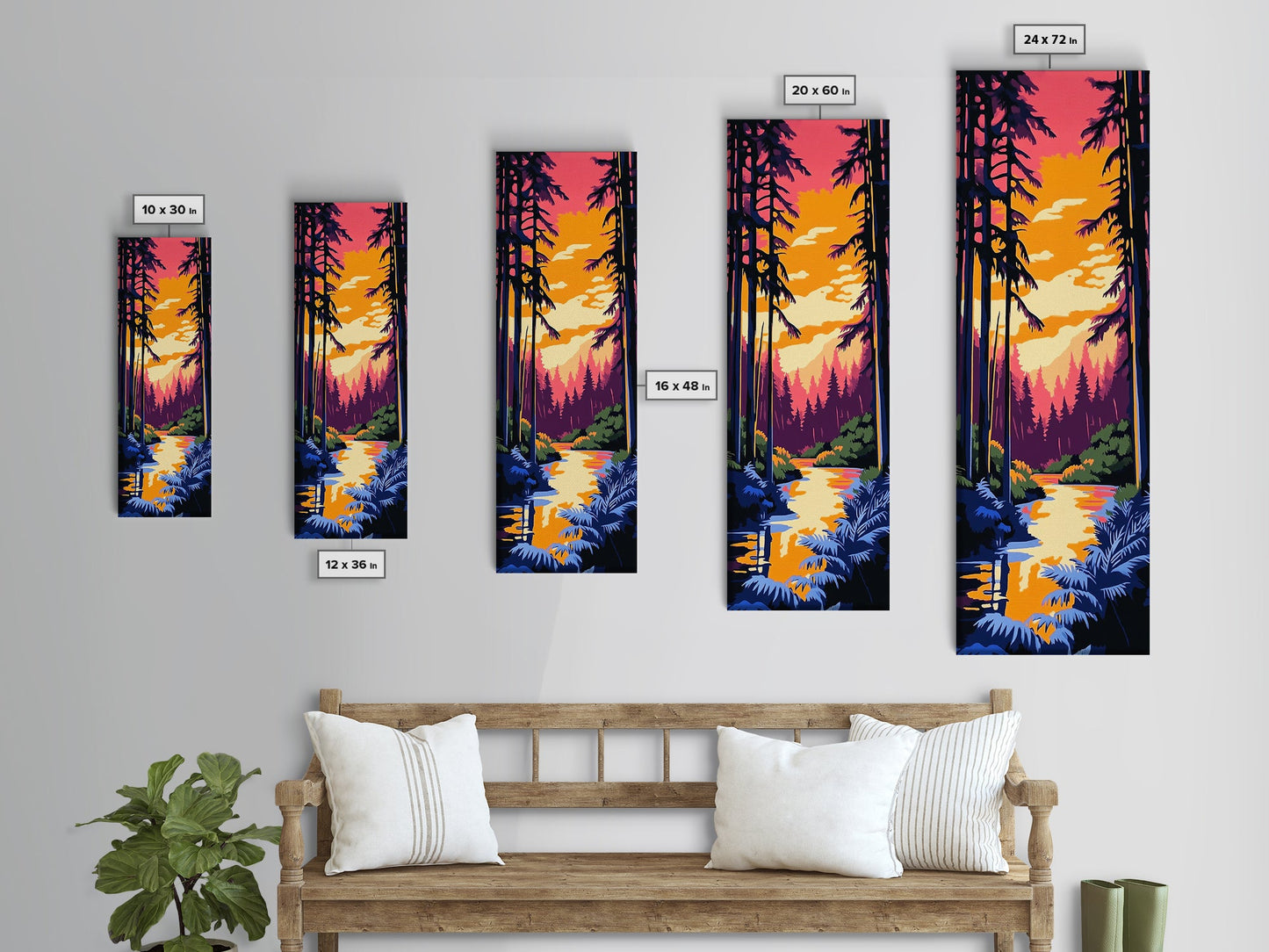 Forest Sunset, Tranquil Nature Art, Woodland Canvas Print, Boho Wall Decor, Autumn Home Art, Living Room Wall Art, Cozy Decor
