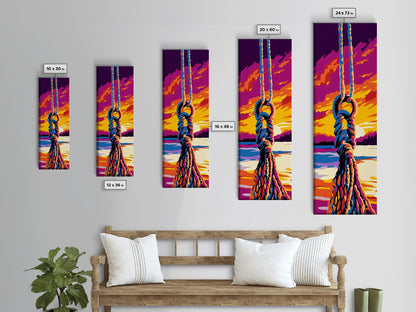 Schaukelseil, maritime Wandkunst, Sonnenuntergangs-Leinwanddruck, Küstenhaus-Dekoration, Strandhauskunst, Wohnzimmerkunst, Boho-Ästhetik