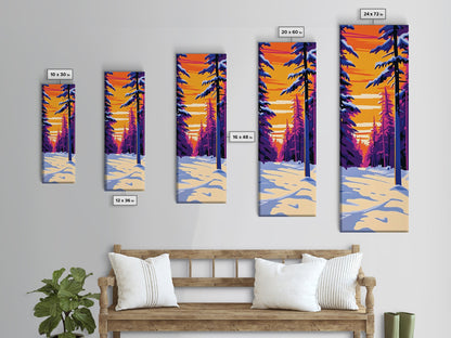 Snowy Pine Forest, Winter Wonderland, Christmas Sunset, Framed Canvas Print, Holiday Wall Art, Cozy Cabin Decor, Rustic Lodge Vibes