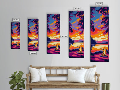 Campfire Glow, Sunset Painting, Fall Wall Art, Framed Canvas Print, Cabin Decor, Living Room Art, Outdoor Adventure Print, Nature Art