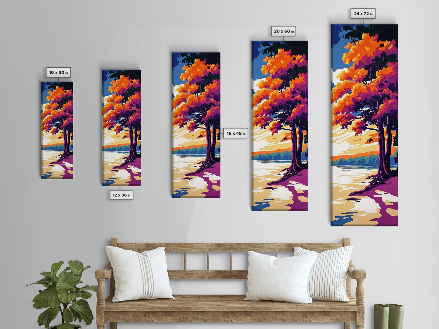 Tree, Orange Leaves, River, Reflection, Canvas Print, Fall Landscape, Rustic Decor, Cabin Wall Art, Vibrant Autumn Art, Office Wall Art