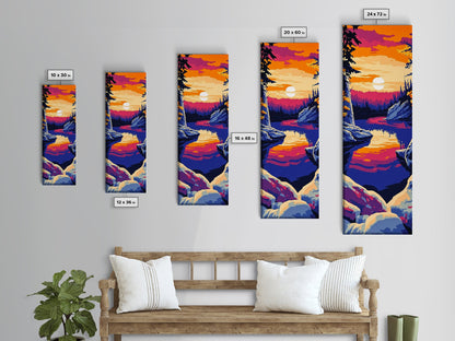 Sunset Lake, Colorful Landscape, Nature Wall Art, Framed Canvas Print, Boho Decor, Living Room Art, Rustic Home, Autumn Art