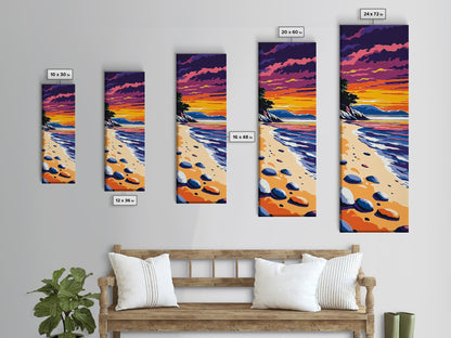 Tranquil Shoreline Sunset, Framed Canvas Print, Serene Beach Art, Vibrant Ocean View, Coastal Living Decor, Boho Aesthetic