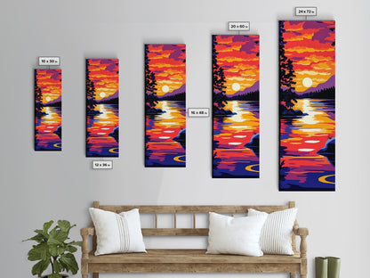 Serene Lake Sunset, Tranquil Nature Wall Art, Scenic Landscape Print, Warm Color Painting, Fall Home Decor, Framed Canvas Print