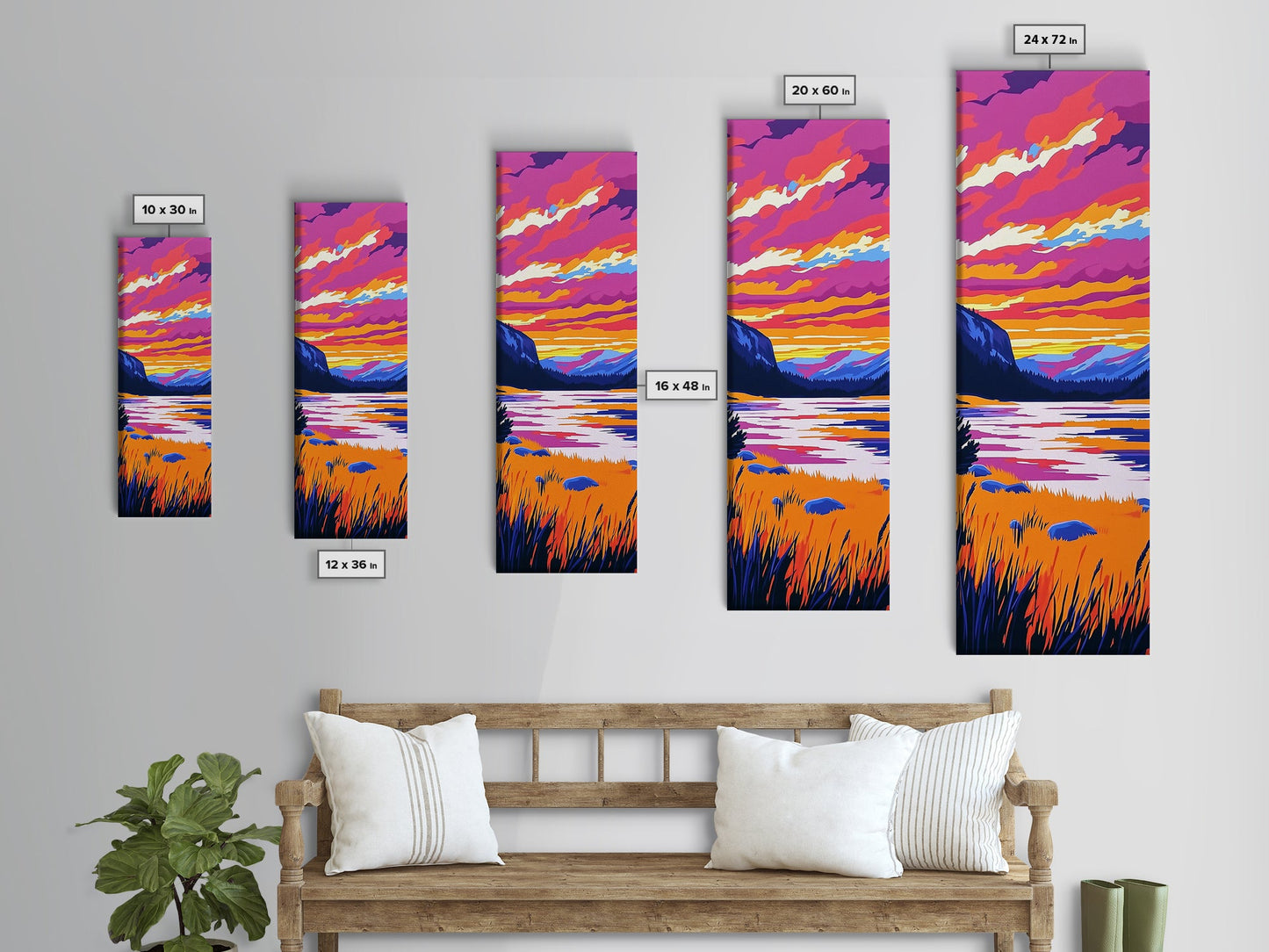 Mountain Sunset, Lake Reflection, Vibrant Landscape Art, Nature Print, Modern Cabin Decor, Living Room Wall Art, Canvas Print