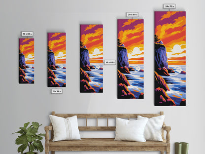 Cliffside Sunset, Ocean Waves, Vibrant Seascape, Canvas Print, Coastal Wall Art, Beach House Decor, Modern Living Room Art