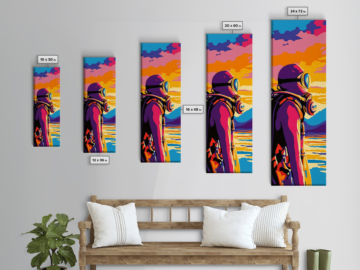 Deep Sea Diver, Adventure Art, Vibrant Ocean Exploration, Canvas Print, Nautical Wall Decor, Coastal Home Art, Unique Gift Idea