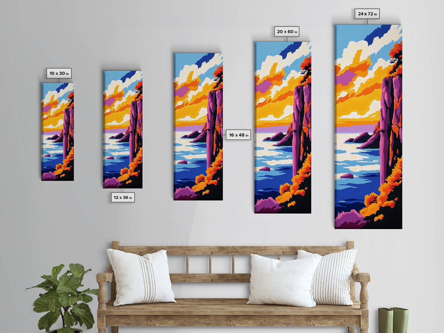 Cliffside View, Ocean Sunset, Dramatic Landscape, Vibrant Horizon, Canvas Print, Nature Wall Art, Modern Decor, Living Room Artwork