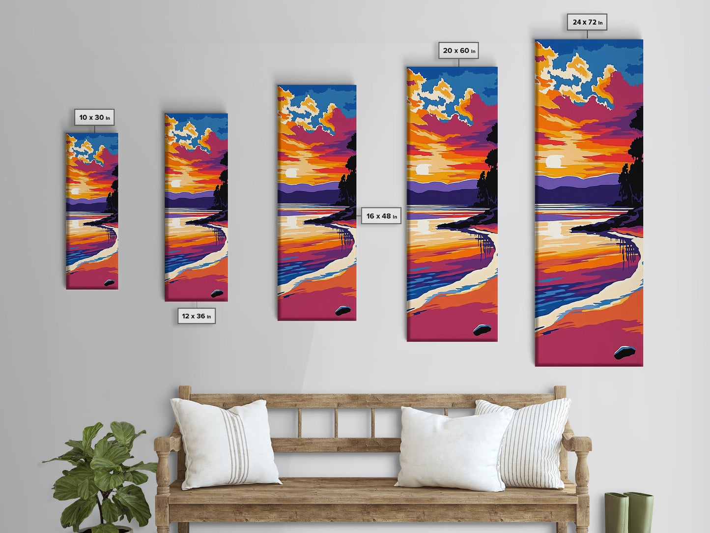 Sunset Beach, Ocean Wall Art, Coastal Decor, Framed Canvas Print, Vibrant Seascape, Modern Home Decor, Living Room Art, Boho Print