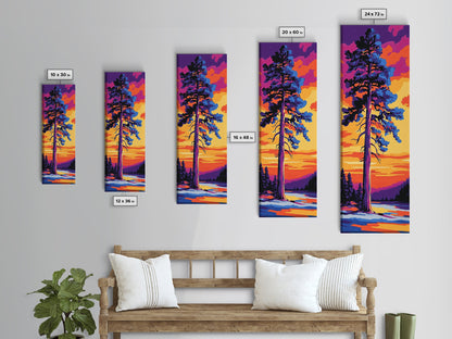 Tall Pine Tree, Sunset Forest Art, Vibrant Nature Wall Decor, Woodland Painting, Rustic Home Decor, Living Room Art, Canvas Print