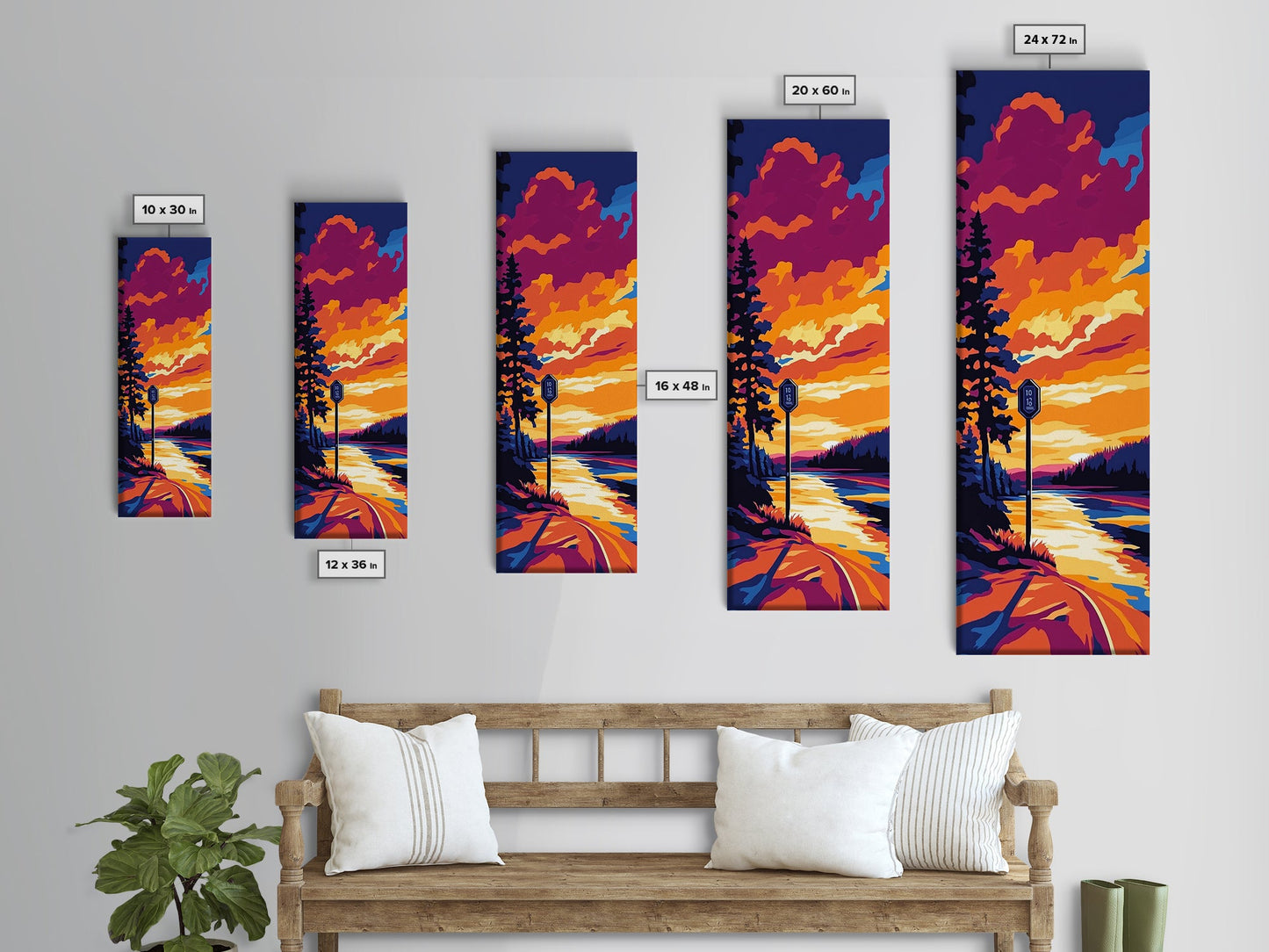 Roadside Sign, Sunset Highway Art, Scenic Landscape Painting, Rustic Wall Decor, Adventure Art, Living Room Wall Art, Canvas Print