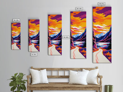 Mountain Lake, Scenic Road, Nature Escape, Boho Wall Art, Framed Canvas Print, Office Decor, Cozy Cabin Home Aesthetic