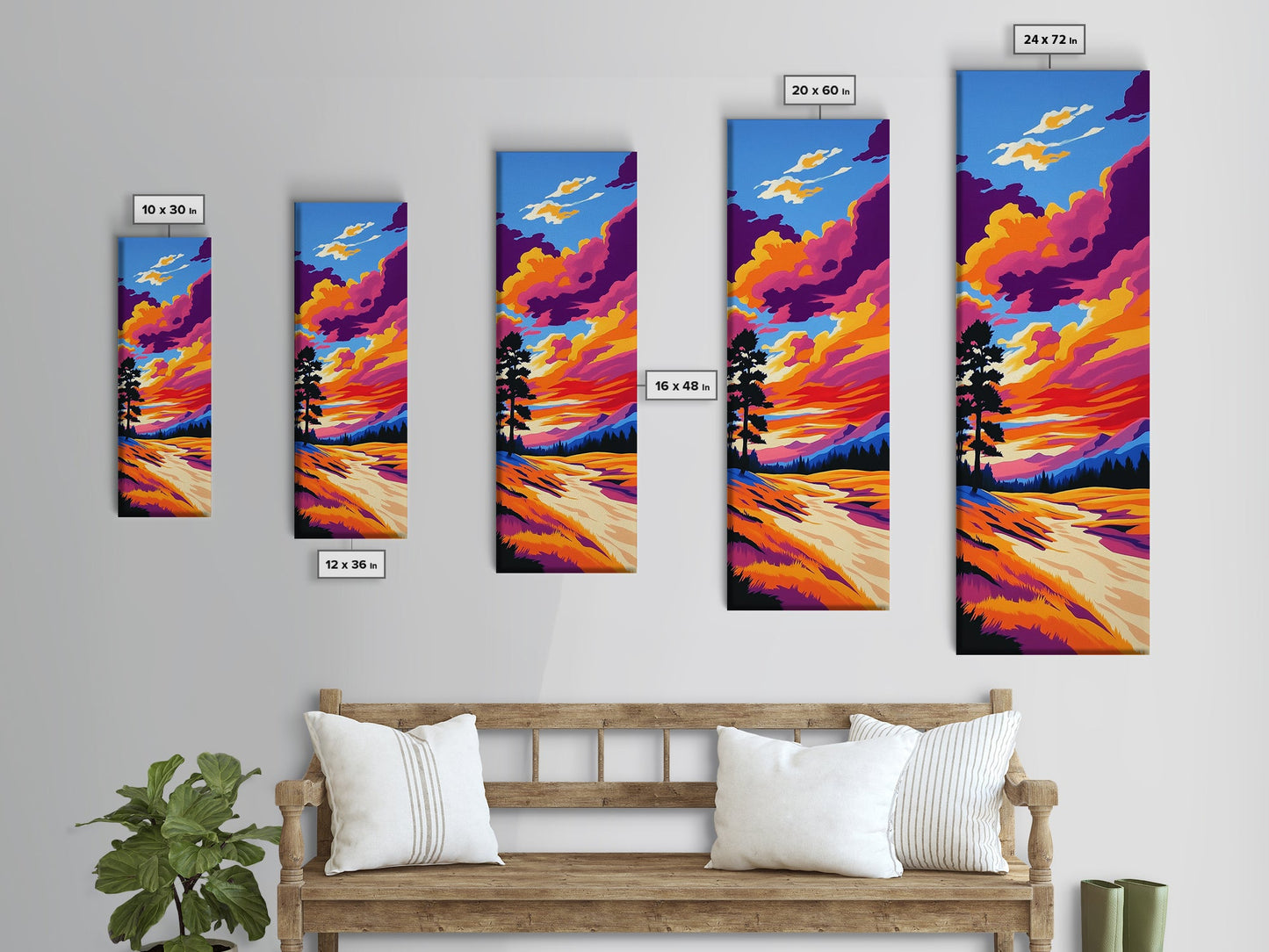 Golden River, Sunset Meadow, Vibrant Sky, Nature Wall Art, Framed Canvas Print, Boho Home Decor, Peaceful Landscape Aesthetic