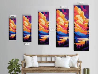 Mountain Glow, Vibrant Landscape Art, Nature Inspired Home Decor, Sunset Reflection Painting, Framed Canvas Print, Cozy Autumn Colors