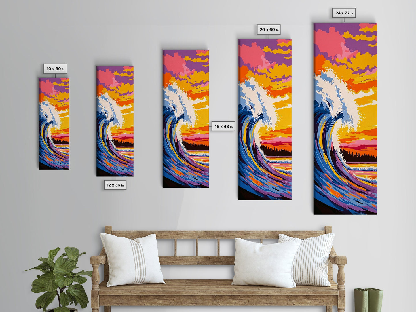 Surf Wave, Sunset Art, Colorful Ocean, Beach Wall Art, Seascape Painting, Vibrant Decor, Coastal Home, Modern Design, Canvas Print