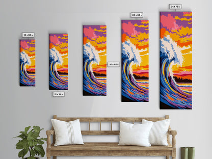 Surf Wave, Sunset Art, Colorful Ocean, Beach Wall Art, Seascape Painting, Vibrant Decor, Coastal Home, Modern Design, Canvas Print