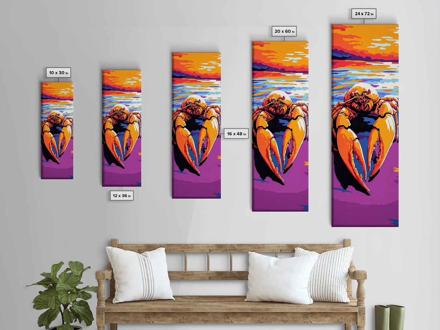 Crab Art, Ocean Theme, Nautical Decor, Bold Colors, Coastal Kitchen, Seafood Wall Art, Beach House, Living Room, Framed Canvas Print