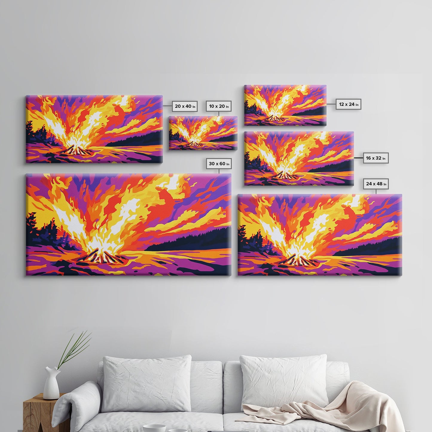 Campfire Blaze, Night Sky Glow, Framed Canvas Print, Cozy Cabin Wall Art, Rustic Living Room, Adventure Decor, Warm Autumn Colors