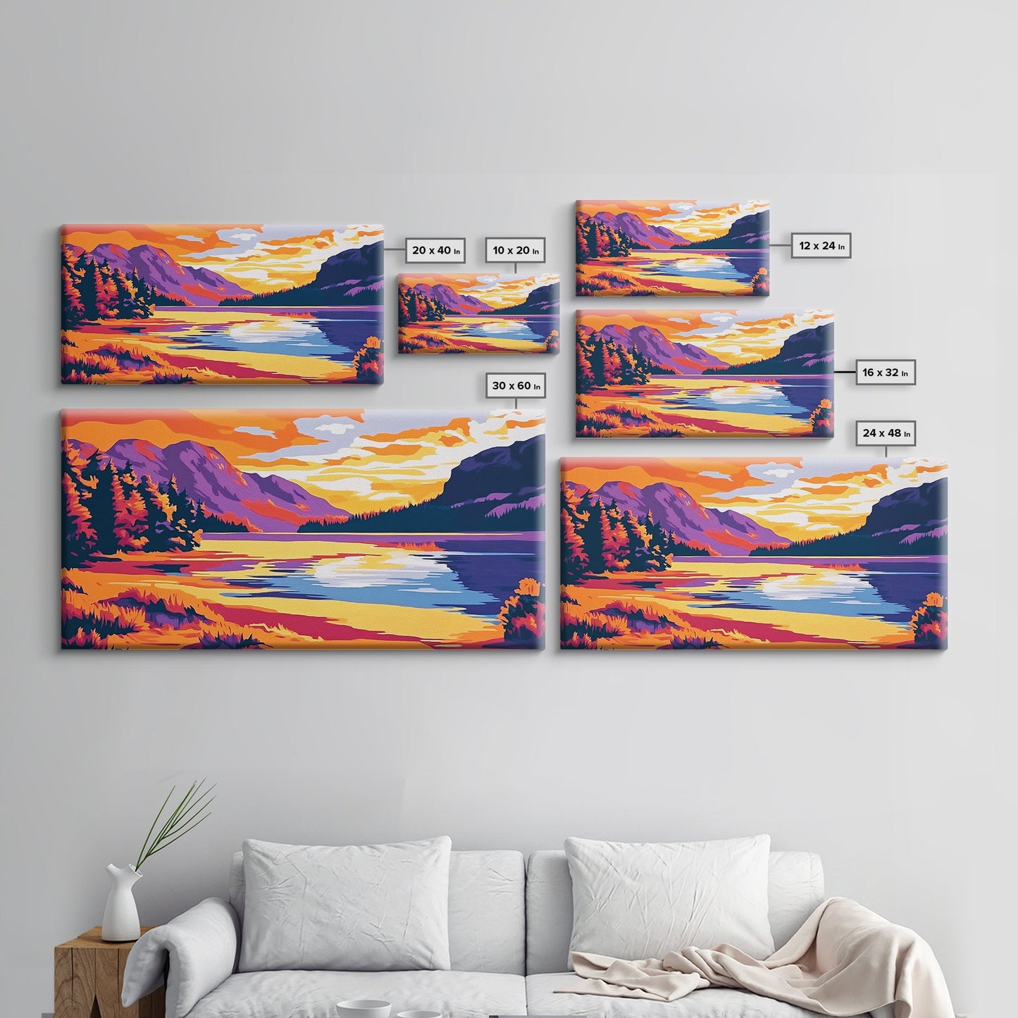 Mountain Lake, Sunset Wall Art, Nature Scene, Vibrant Colors, Rustic Decor, Modern Wilderness, Living Room, Canvas Print