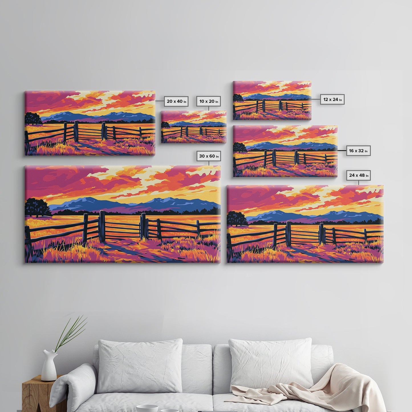 Rustic Fence, Prairie Landscape, Western Wall Art, Golden Fields, Warm Sunset, Country Aesthetic, Entryway, Canvas Print