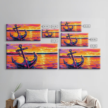 Anchor Sunset, Nautical Wall Art, Coastal Home Decor, Bold Ocean Print, Canvas Print, Beach House Art, Living Room Wall Art