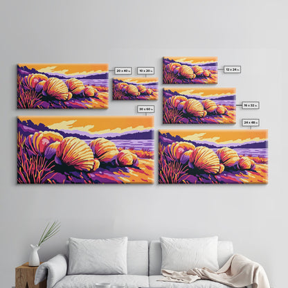 Coastal Shells, Ocean Decor, Beach Art, Vibrant Seascape, Framed Canvas Print, Nautical Home Decor, Living Room Wall Art, Gift Idea