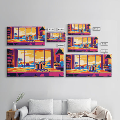 Bar Sunset, Wine Bottles, Cozy Kitchen, Framed Canvas Print, Wall Art, Modern Home, Dining Room, Cocktail Lounge, Warm Colors, Vibrant Art