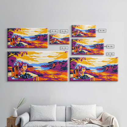 Wine and Sunset, Coastal Vineyard Art, Framed Canvas Print, Kitchen Wall Decor, Rustic Countryside Art, Tuscany Inspired