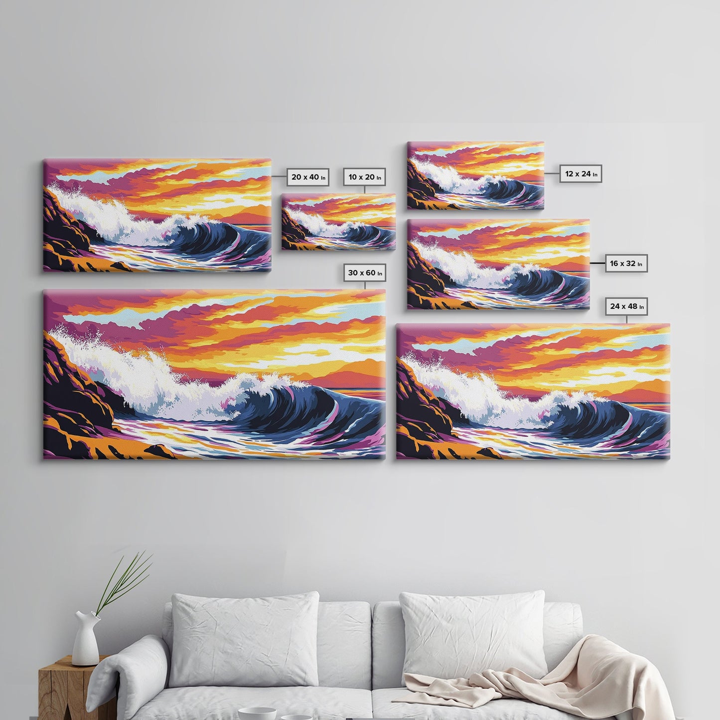 Crashing Wave, Sunset Surf, Nautical Wall Art, Framed Canvas Print, Coastal Decor, Ocean Lover Gift, Tropical Beach Art, Beach House Style