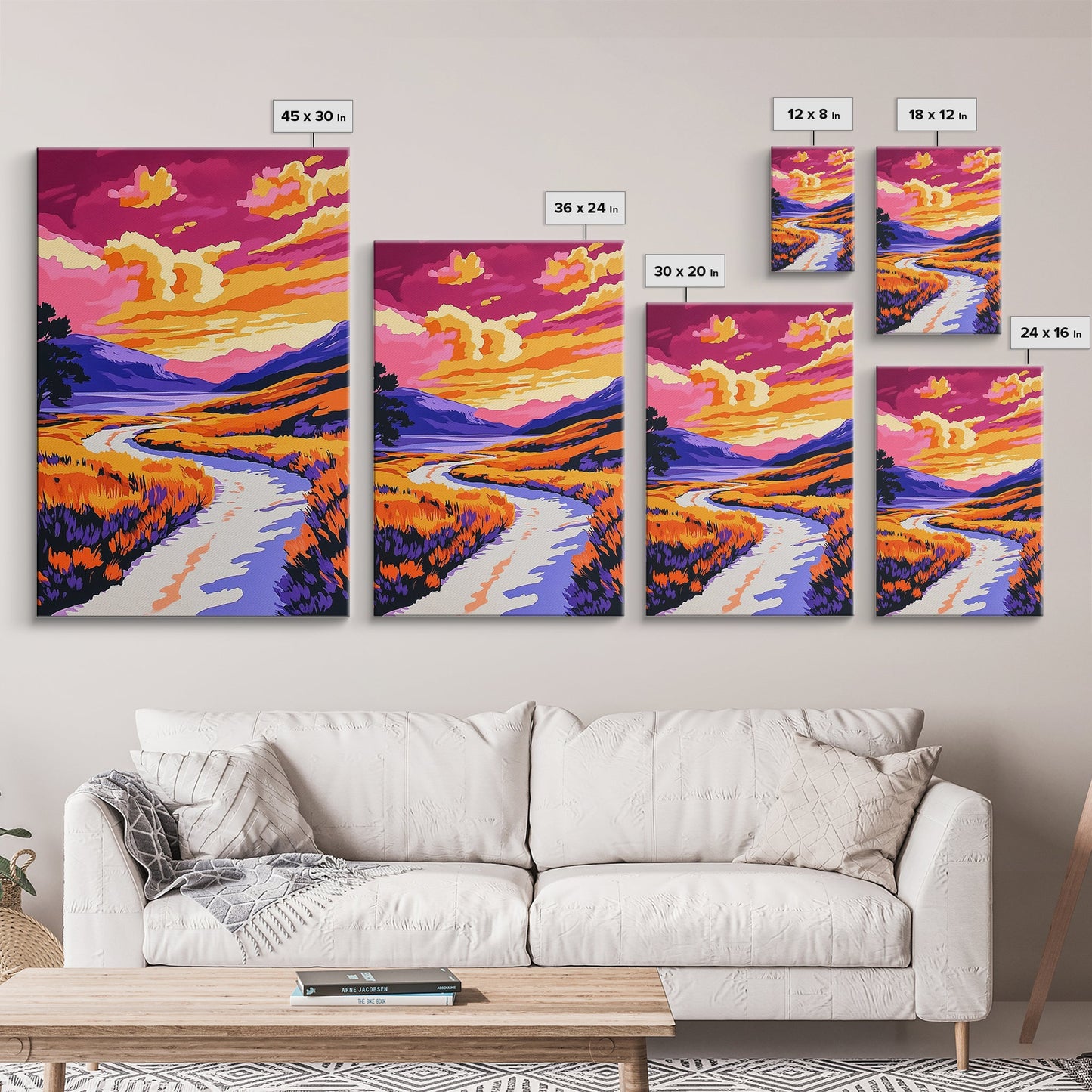 Sunset River, Vibrant Reflections, Colorful Landscape, Nature Art, Framed Canvas Print, Living Room Wall Art, Rustic Decor, Autumn Scene