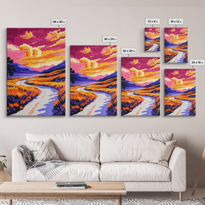 Sunset River, Vibrant Reflections, Colorful Landscape, Nature Art, Framed Canvas Print, Living Room Wall Art, Rustic Decor, Autumn Scene