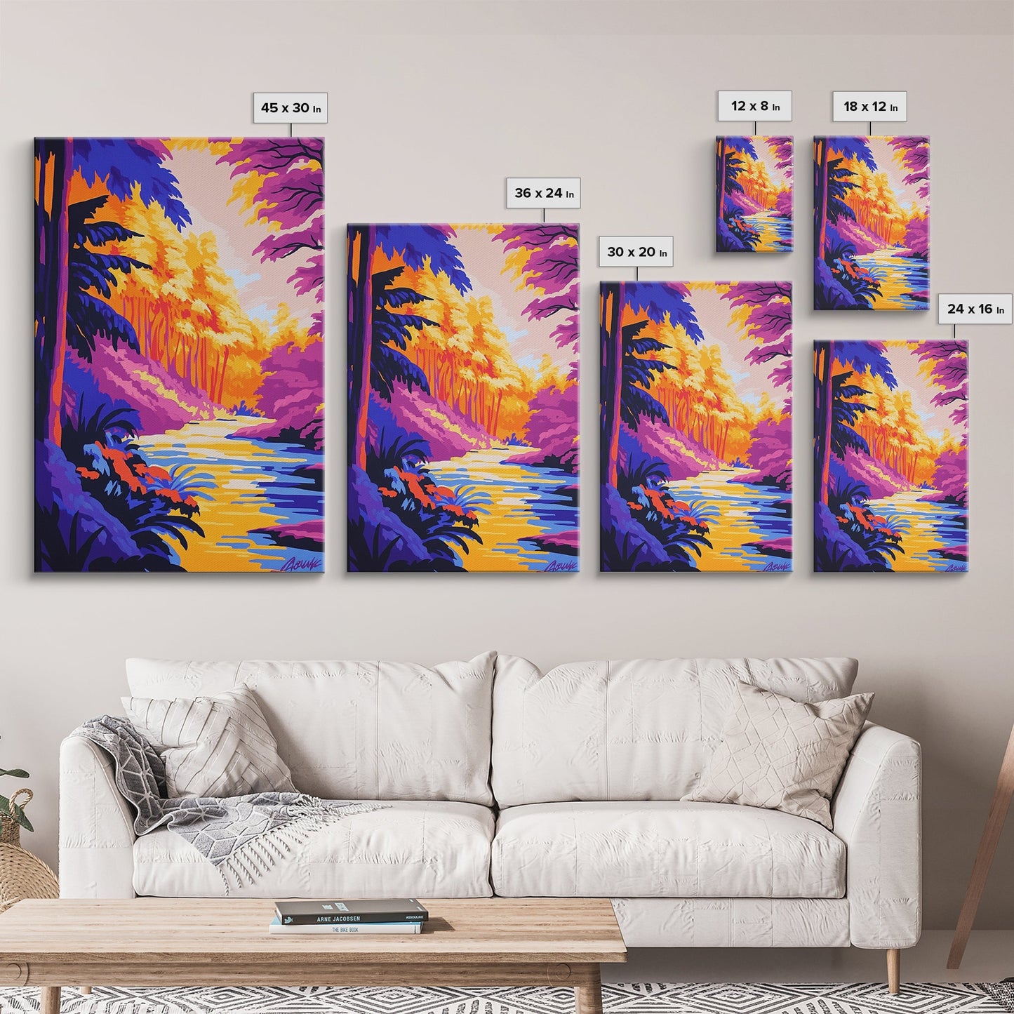 Enchanted River, Fantasy Landscape, Bright Colors, Nature Inspired, Canvas Print, Mystical Forest Art, Living Room Wall Art