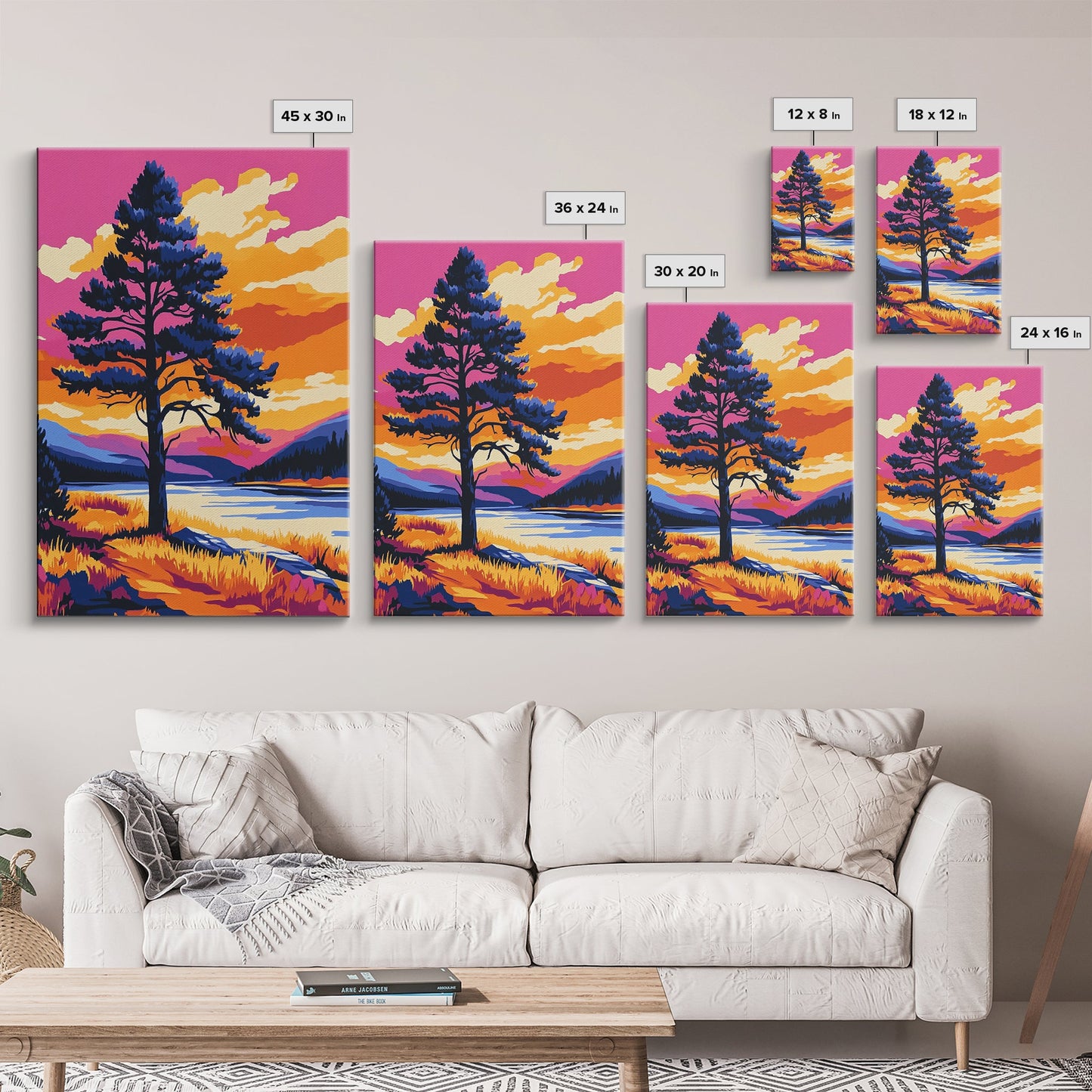 Lone Tree, Mountain Landscape, Vibrant Nature Art, Sunset Painting, Framed Canvas Print, Wilderness Decor, Autumn Wall Art, Office Decor