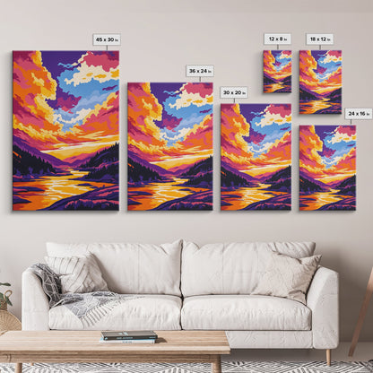 Alpine Reflection, Mountain Lake, Vibrant Wilderness, Canvas Print, Cabin Decor, Nature Painting, Sunset Colors, Adventure Art