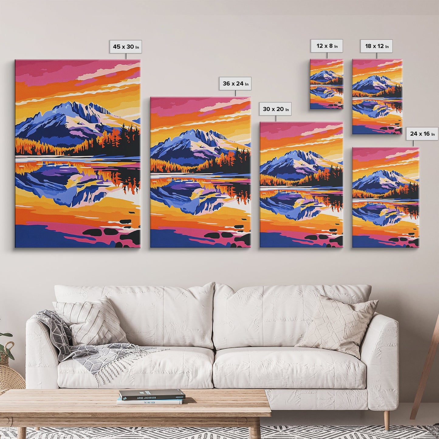 Hoch aufragende Kiefern, goldener Schein, majestätische Bäume, gerahmter Leinwanddruck, Naturgemälde, Waldlandschaft, Herbstliche Wanddekoration, Wohnzimmerdeko