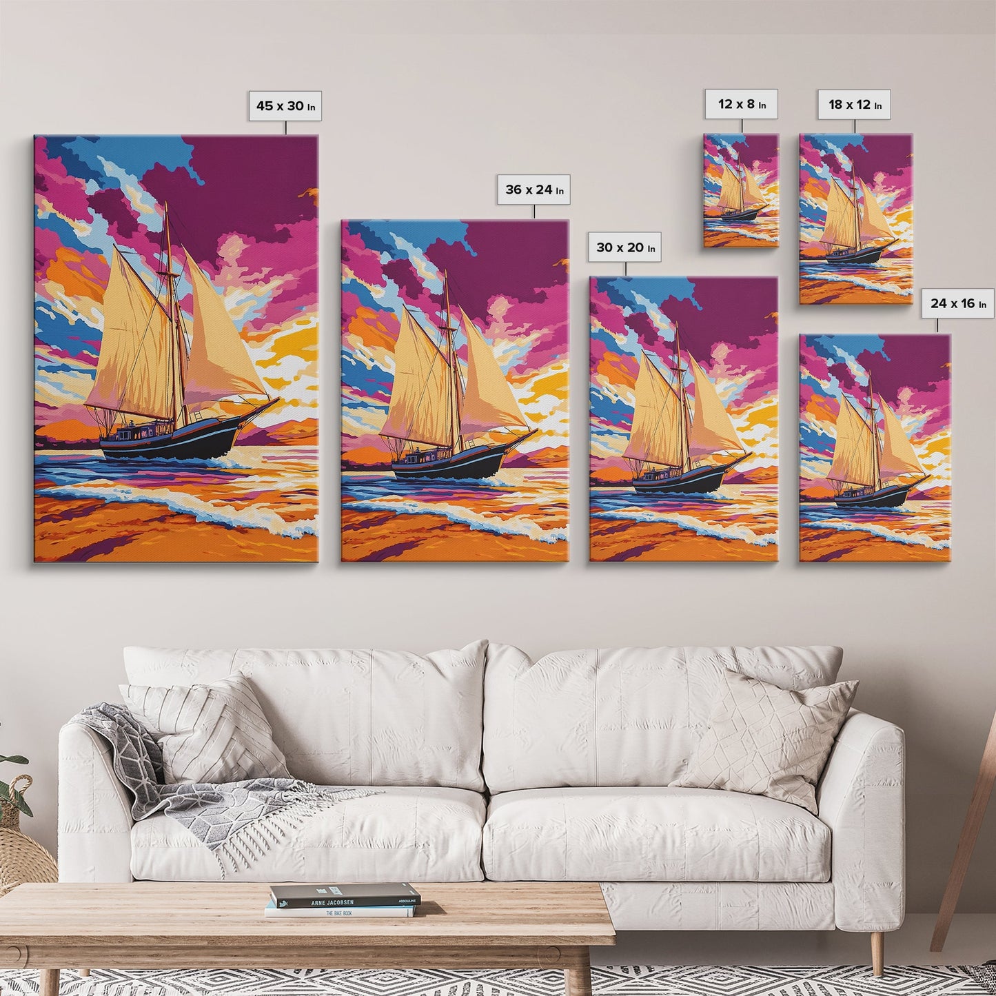 Sailing, Ocean Sunset, Nautical Art, Framed Canvas Print, Coastal Wall Art, Vibrant Seascape, Living Room Decor, Beach House Art
