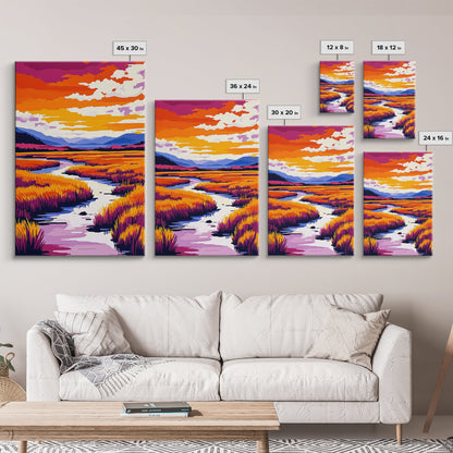 River Landscape Painting, Autumn Wall Art, Nature Inspired Print, Warm Color Palette, Framed Canvas Print, Cozy Living Room Decor