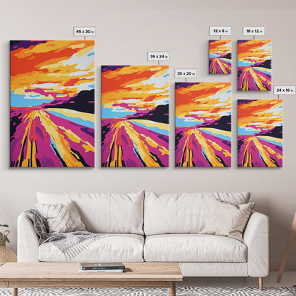 Desert Road, Sunset, Adventure, Canvas Print, Southwest Landscape, Travel Wall Art, Wanderlust Decor, Road Trip, Boho Home Style