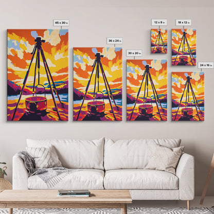 Camping Scene, Outdoor Cooking, Rustic Wall Art, Adventure Home Decor, Wilderness Aesthetic, Nature Inspired, Framed Canvas Print