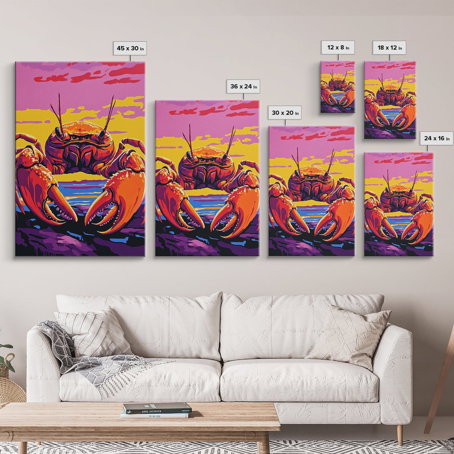 Crab Painting, Colorful Coastal Wall Art, Nautical Kitchen Canvas Print, Beach House Decor, Ocean Theme Wall Art, Vibrant Seafood Art