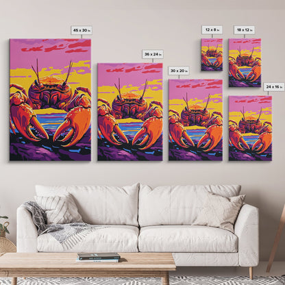 Crab Painting, Colorful Coastal Wall Art, Nautical Kitchen Canvas Print, Beach House Decor, Ocean Theme Wall Art, Vibrant Seafood Art