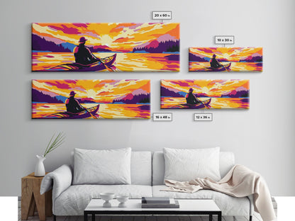 Kayak Adventure, Scenic Lake, Outdoor Wall Art, Sunset Reflections, Bold Landscape, Nature Escape, Vibrant Colors, Canvas Print