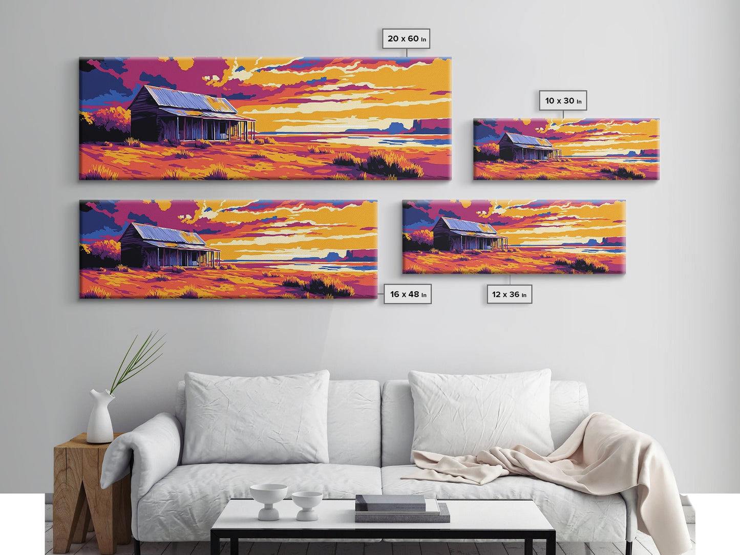 Desert Cabin, Western Landscape, Rustic Retreat, Canvas Print, Southwest Home Decor, Vibrant Colors, Country Wall Art, Warm Tones