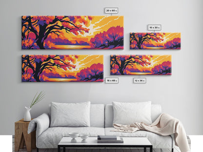 Autumn Tree, Sunset Landscape, Framed Canvas Print, Vibrant Wall Art, Fall Home Decor, Boho Art, Living Room Artwork, Nature Painting