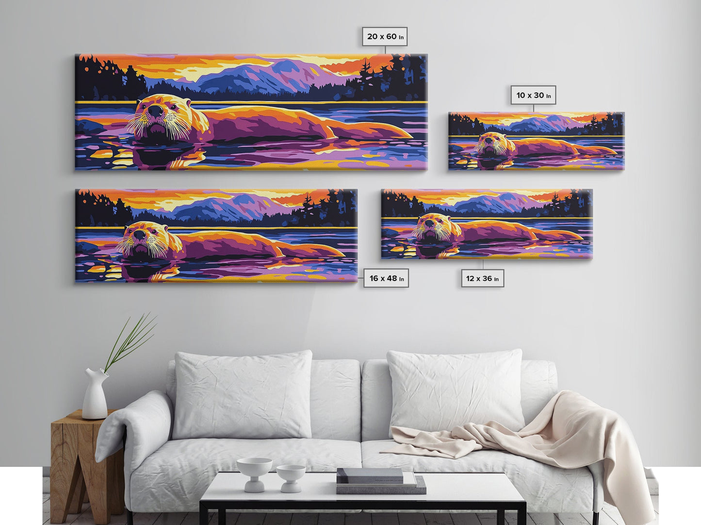 Otter Painting, Wildlife Wall Art, Nature Print, Framed Canvas Print, Rustic Home Decor, Colorful Animal Art, Boho Art, Fall Vibes