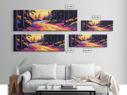 Forest Path, Scenic River, Golden Sunset, Framed Canvas Print, Rustic Home Decor, Nature Landscape Art, Cozy Cabin Decor, Fall Aesthetic