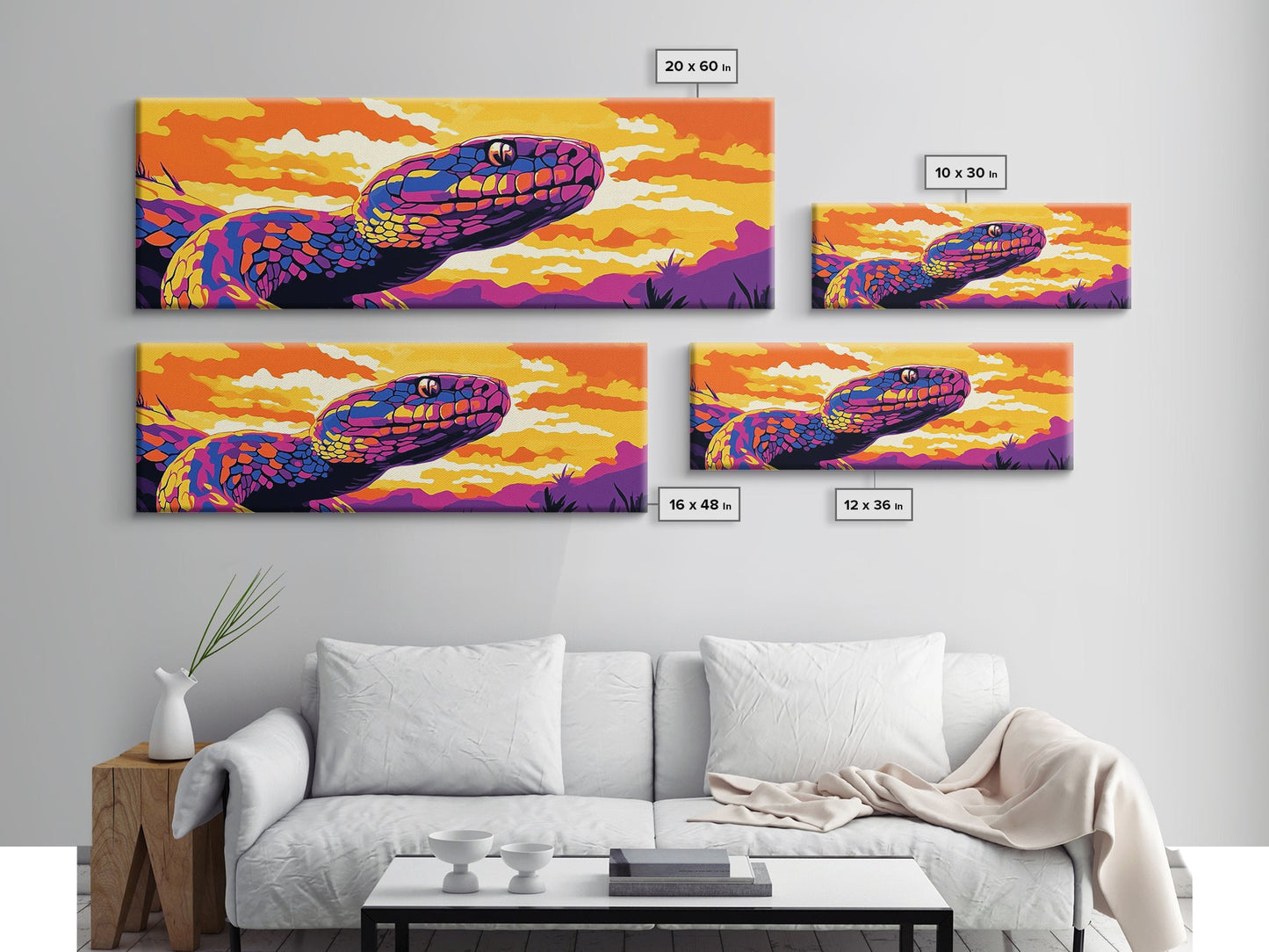 Vibrant Snake, Sunset Wildlife, Colorful Reptile, Nature Art, Framed Canvas Print, Boho Home Decor, Living Room Wall Art, Wildlife Gift