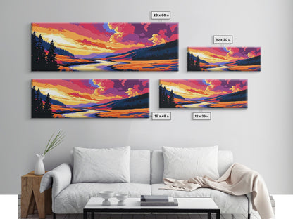 Coastal Rocks, Ocean Waves, Bold Sunset, Canvas Print, Beach House Wall Art, Nautical Decor, Vibrant Seascape, Summer Home Accent