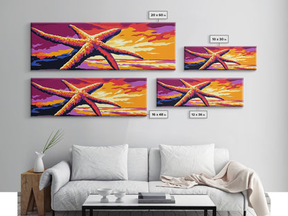 Starfish Sunset, Nautical Wall Art, Coastal Beach Decor, Ocean Scene, Canvas Print, Bold Colors, Seaside Living Room, Summer Vibes